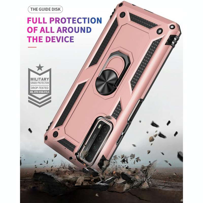 For Huawei P Smart 2021 Shockproof TPU + PC Protective Case with 360 Degree Rotating Holder(Rose ...