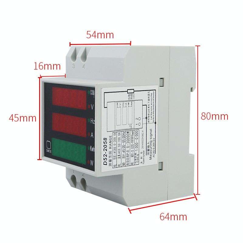D52-2058 Wattmeter Din rail Volt Current Meter, Specification: AC80-300V Built-in CT