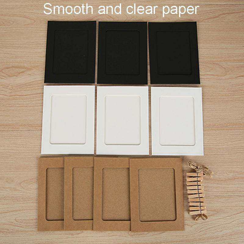 10pcs /Set DIY Photo Gallery Wall Mounted Paper Photo Frame With Twine Clip, Size: 3 inch(Black)