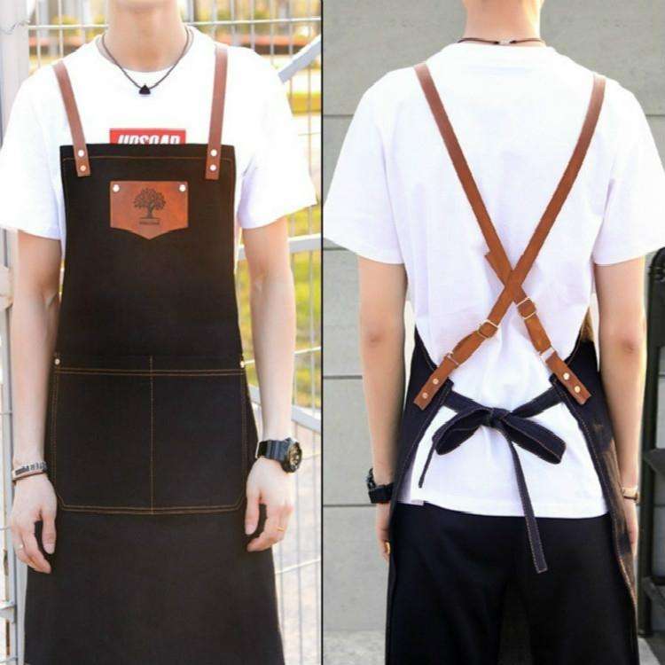 Denim Forest Pattern Apron Drawing Hairdress Overalls(Gray)