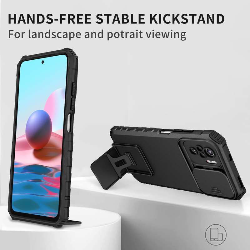For Xiaomi Redmi Note 10 4G Stereoscopic Holder Sliding Camshield Phone Case(Black)