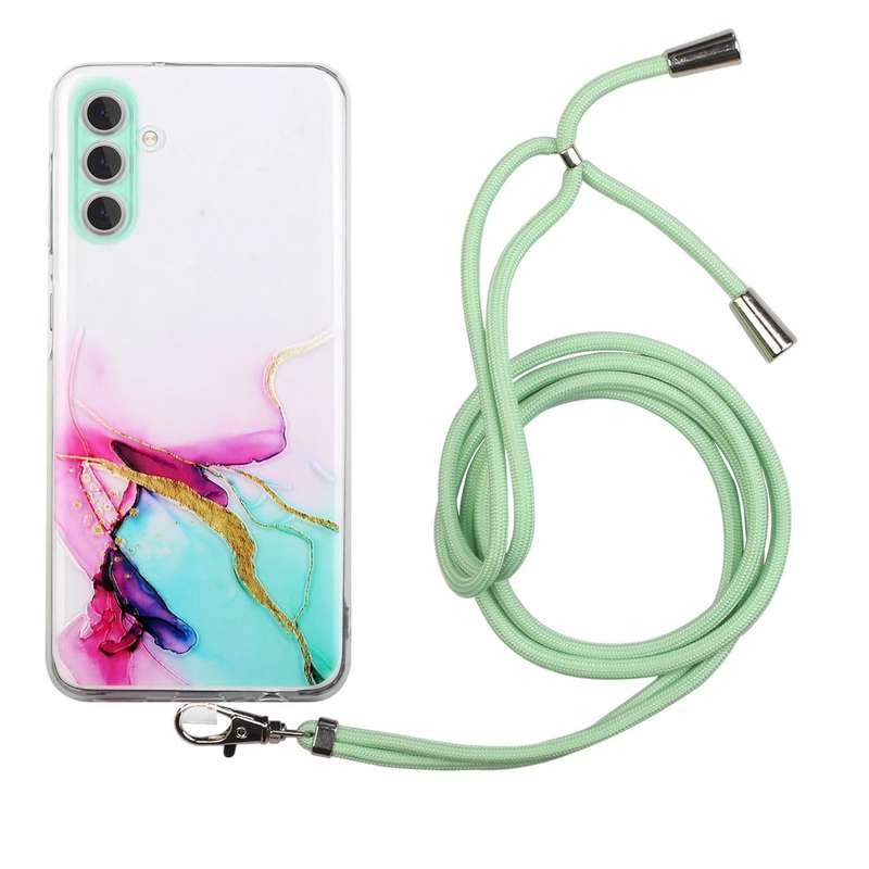 For Samsung Galaxy A54 5G Hollow Marble Pattern TPU Shockproof Phone Case with Neck Strap Rope(Gr...