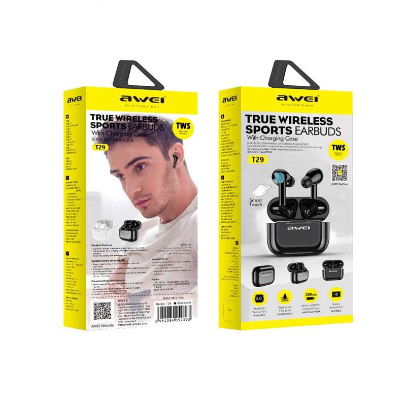 awei T29 Bluetooth V5.0 TWS True Wireless Sports Headset with Charging Case(Black)