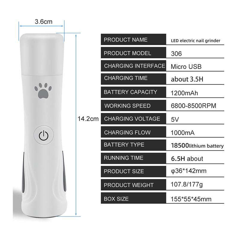 RC-306 Animal Nail Grinder USB Automatic Manicure(White)