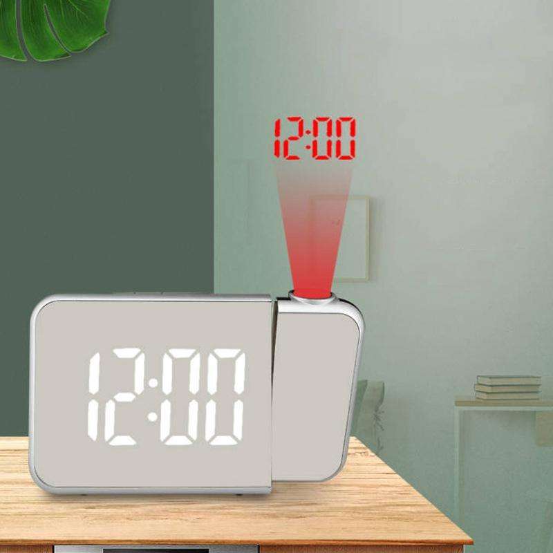 8590 LED Mirror Projection Automatic Semi-bright Electronic Clock(Black Shell+White Light)
