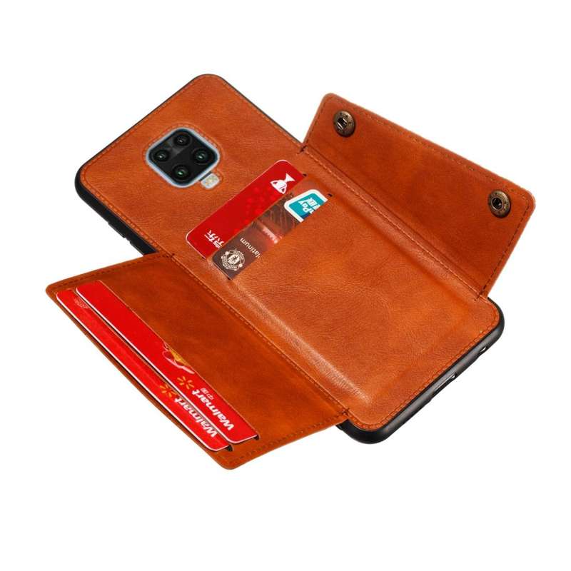 For Xiaomi Redmi Note 9 Pro PU + TPU Shockproof Magnetic Protective Case with Card Slots(Brown)
