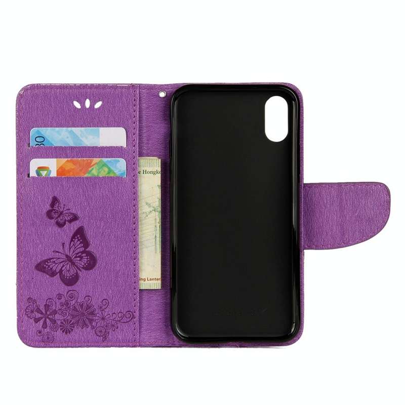 For iPhone X / XS Pressed Flowers Butterfly Pattern Horizontal Flip Leather Case with Holder & Ca...