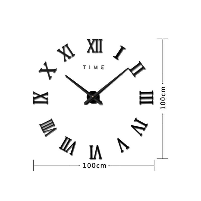 Bedroom Home Decoration Frameless Roman Numeral Large DIY Wall Sticker Mute Clock, Size: 100*100c...