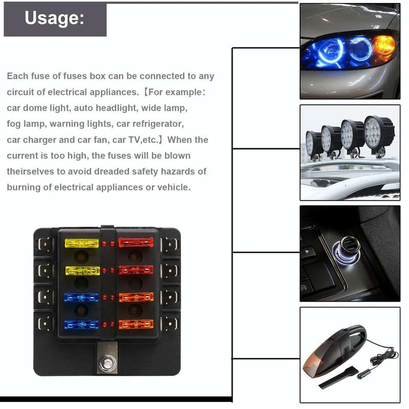 1 in 8 Out Fuse Box PC Terminal Block Fuse Holder Kits with LED Warning Indicator for Auto Car Tr...