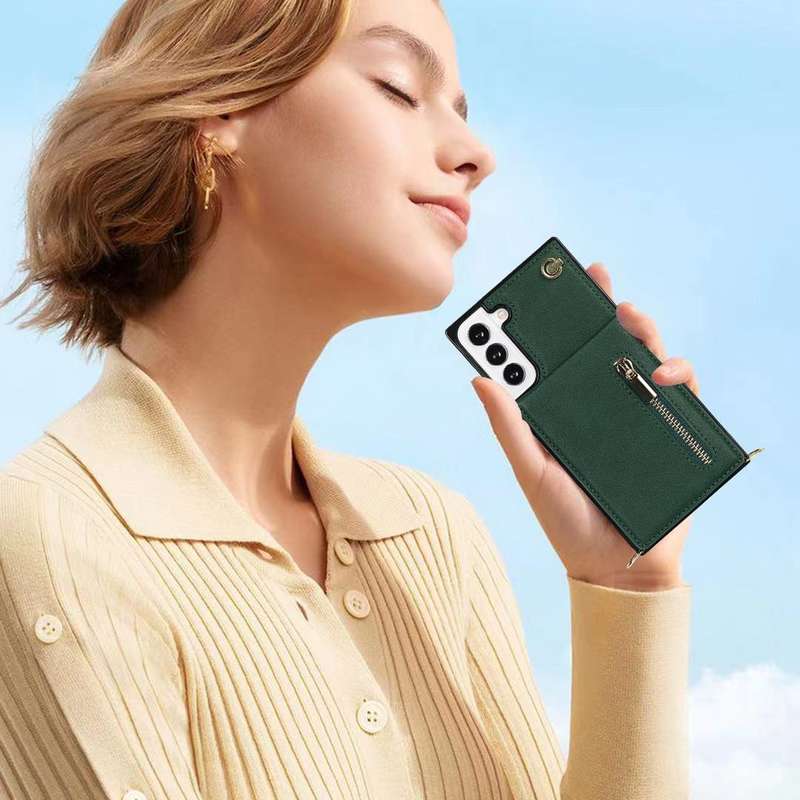For Samsung Galaxy S21 FE 5G Cross-body Square Zipper Card Holder Bag Phone Case(Green)