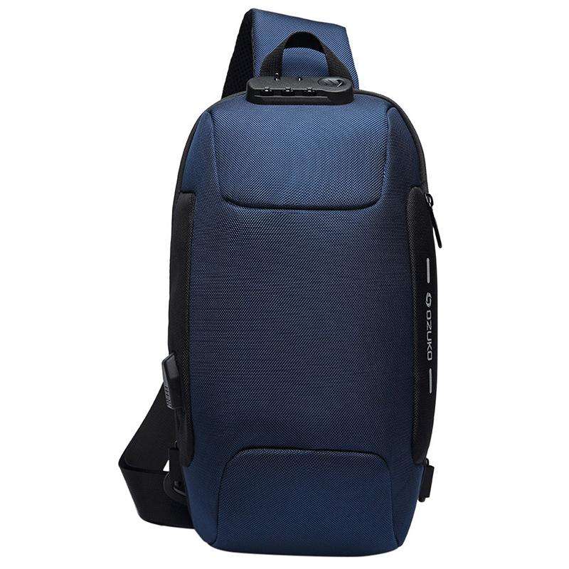 OZUKO 9223 Anti-theft Men Chest Bag Waterproof Crossbody Bag with External USB Charging Port, Sty...