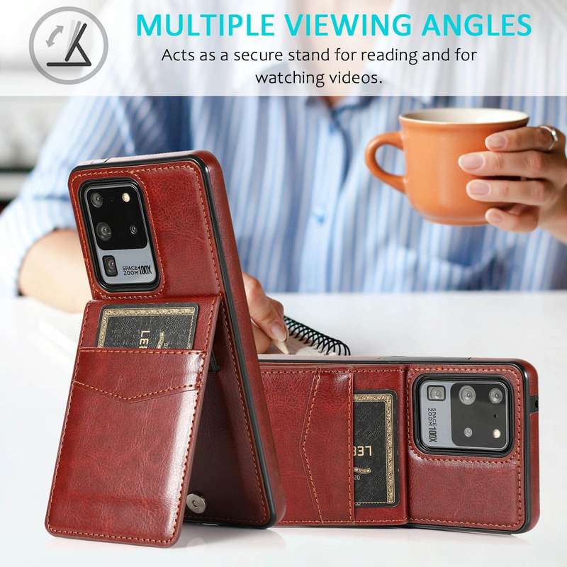 For Samsung Galaxy S20 Ultra Solid Color PC + TPU Protective Case with Holder & Card Slots(Brown)