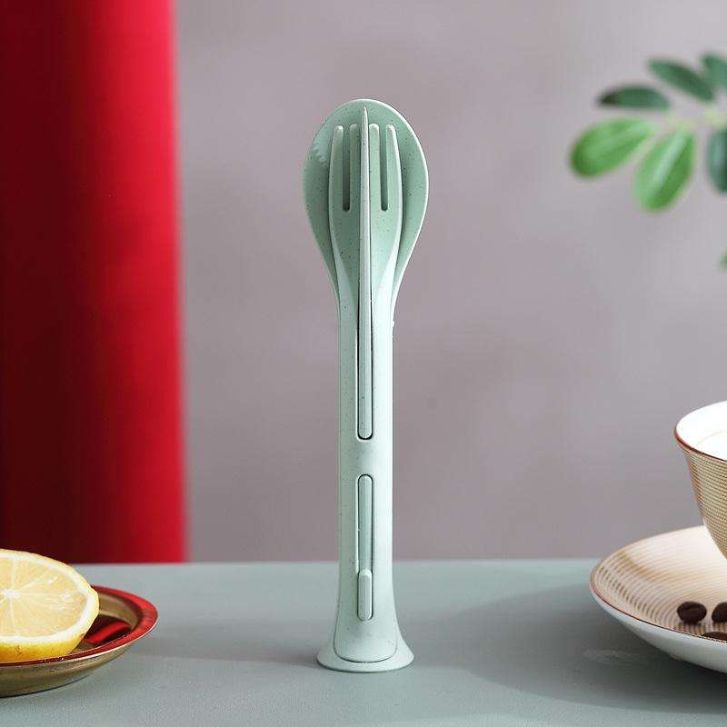 2 PCS 3 in 1 Wheat Straw Portable Knife, Fork, Spoon Cutlery Set(Green)