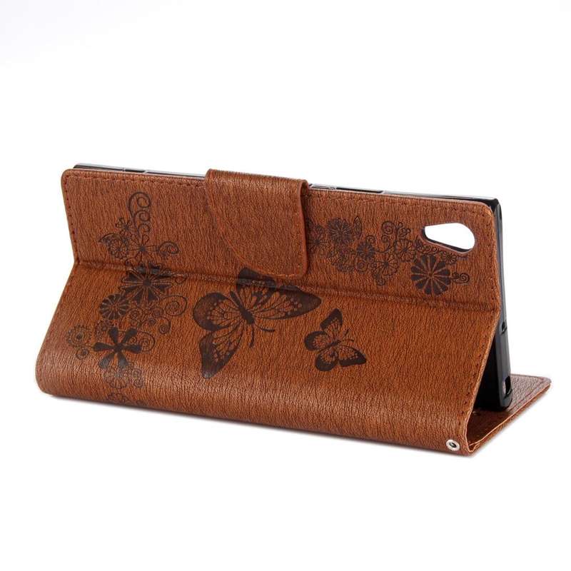 For Sony Xperia XA1 Pressed Flowers Butterfly Pattern Horizontal Flip Leather Case with Holder & ...