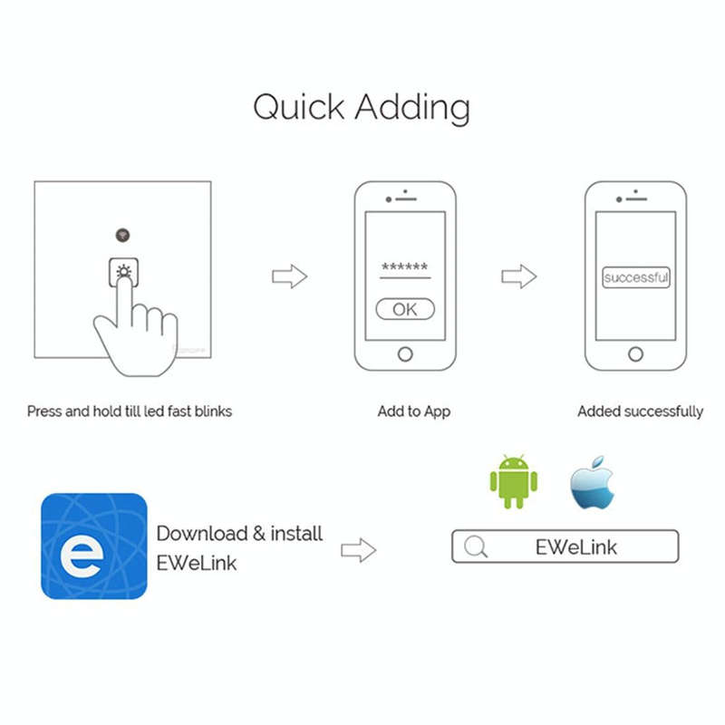 WS-EU-01 EWeLink APP & Touch Control 2A 1 Gang Tempered Glass Panel Smart Wall Switch, AC 90V-250...