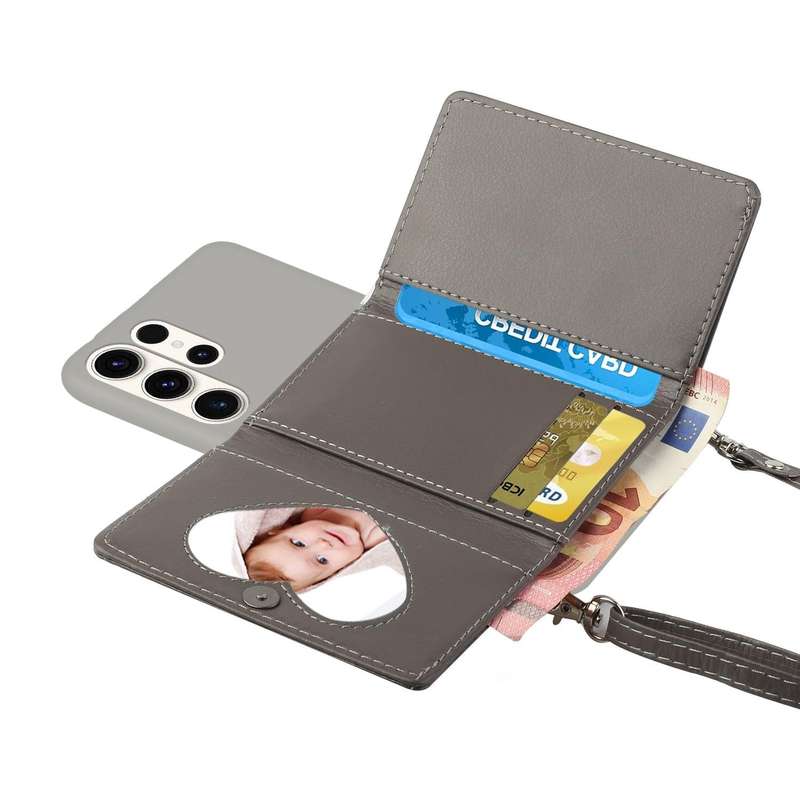 For Samsung Galaxy S23 Ultra 5G Crossbody Lanyard Wallet Card Bag Phone Case(Grey)