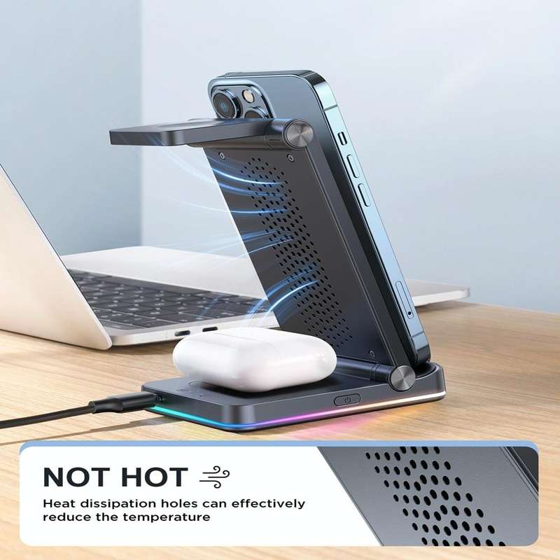 JOYROOM JR-WQN01 15W 3 in 1 Foldable Wireless Charger(Black)