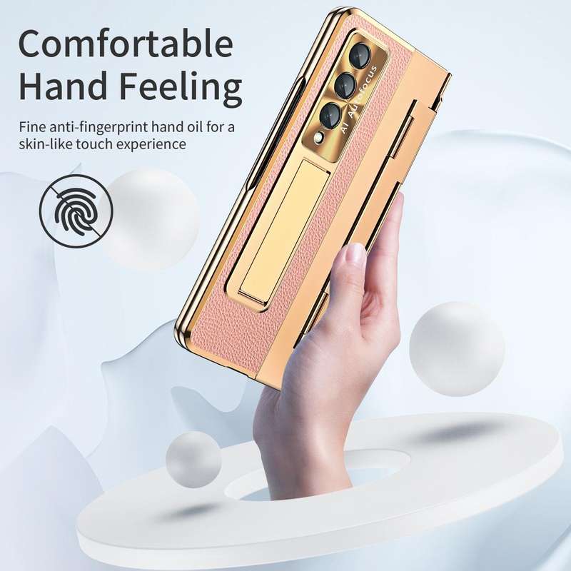 For Samsung Galaxy Z Fold4 Integrated Full Coverage Phone Case with Hinge(Gold+Pink)