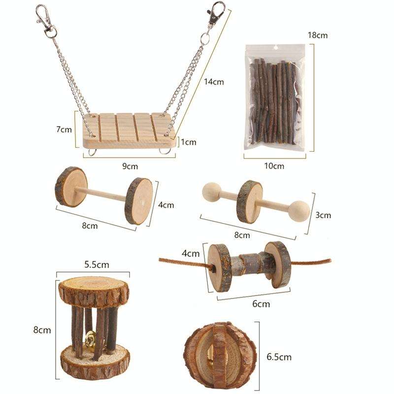 9 PCS / Set Hamster Toy Pet Rabbit Guinea Pig Parrot Play Grinding Wood Toys
