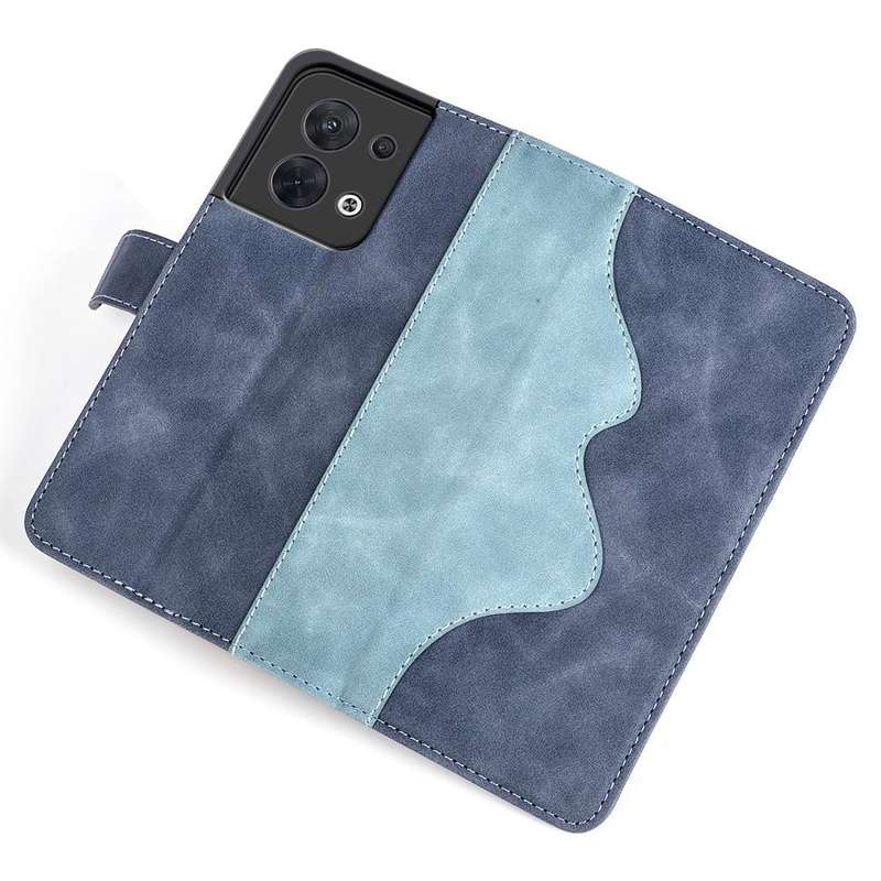 For OPPO Reno8 Stitching Horizontal Flip Leather Phone Case(Blue)