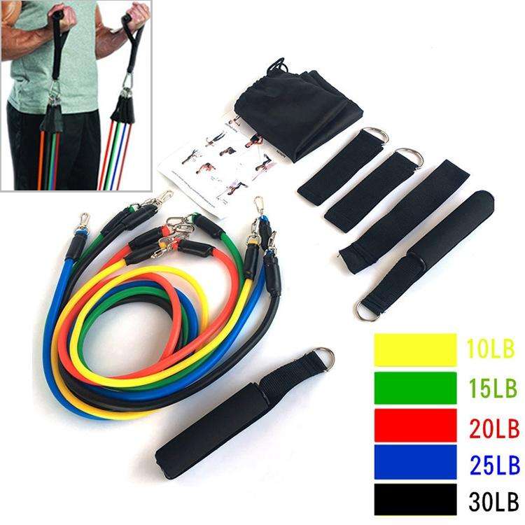 E1107 11 in 1 100lbs Natural Latex Five-point Buckle Household Pull Rope Resistance Band Fitness ...