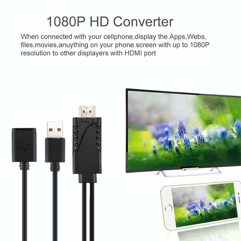 1080P USB 2.0 Male + USB 2.0 Female to HDMI HDTV AV Adapter Cable for iPhone / iPad, Android Smar...