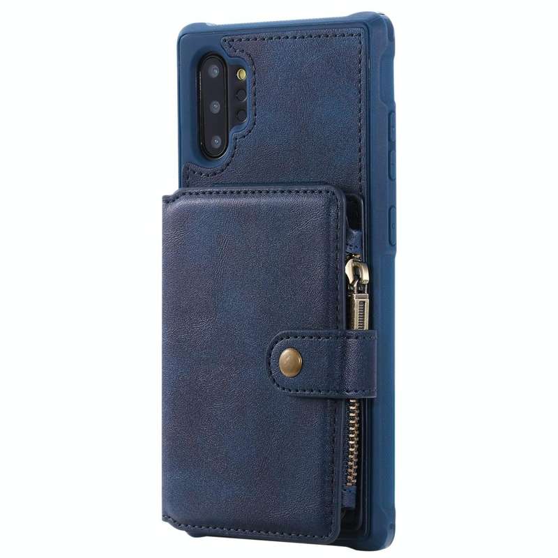 For Galaxy Note 10 Plus Zipper Shockproof Protective Case with Card Slots & Bracket & Photo Holde...