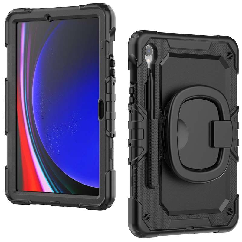 For Samsung Galaxy Tab S9 D Type Silicone Hybrid PC Tablet Case with Handle Holder(Black)