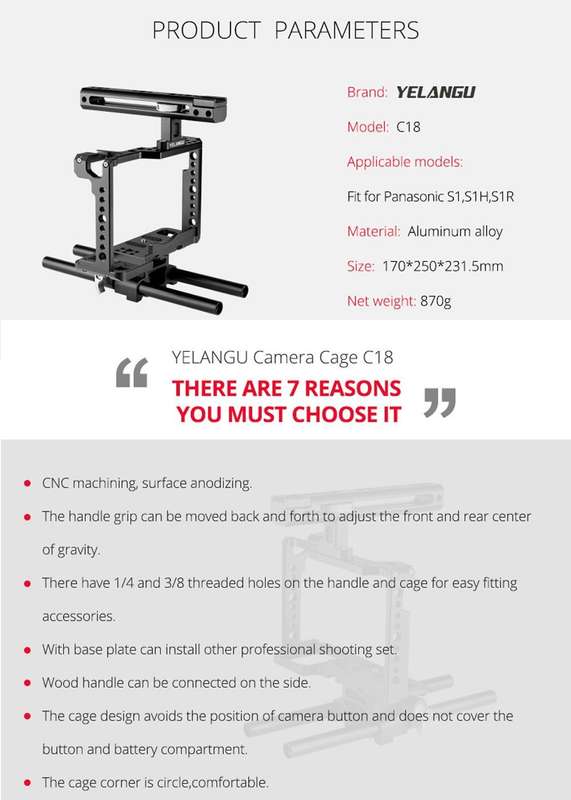 YELANGU C18 YLG0915A-C Video Camera Cage Stabilizer with Handle & Rail Rod Mount for Panasonic Lu...