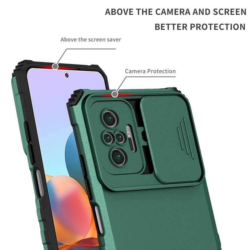For Xiaomi Redmi Note 10 Pro 4G Stereoscopic Holder Sliding Camshield Phone Case(Green)