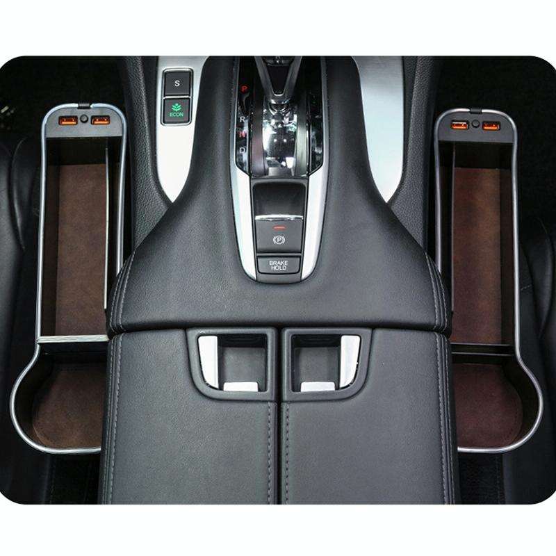 Car Central Control Seat Gap Storage Box with Dual USB Ambient Lights, Color: Suede Coffee Princi...