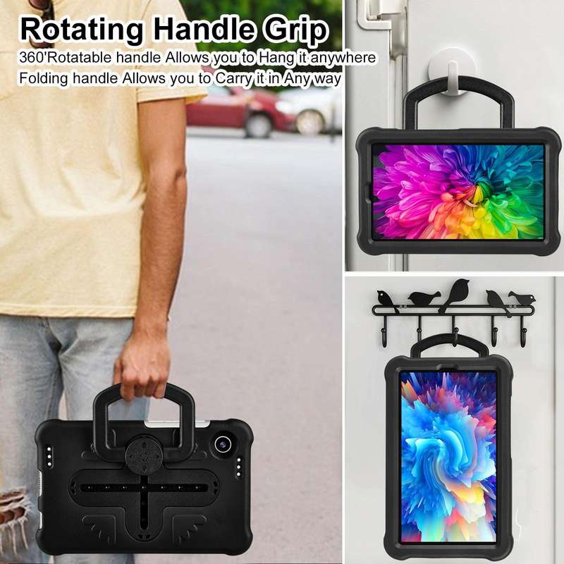 For Samsung Galaxy Tab A9 Shield 360 Rotation Handle EVA Shockproof PC Tablet Case(Black)