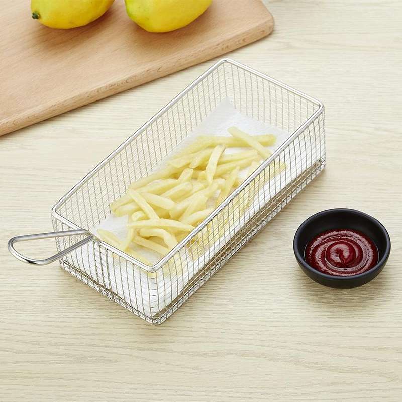 J13447M Stainless Steel Mini Fries Basket Restaurant Snack Bread Plate