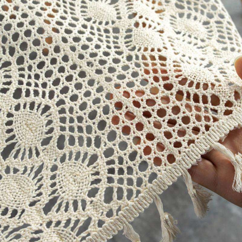 Widened And Stitched Rustic Knitted Hollow Tablecloth, Size: 30x200cm(Phoenix Double Stitching)