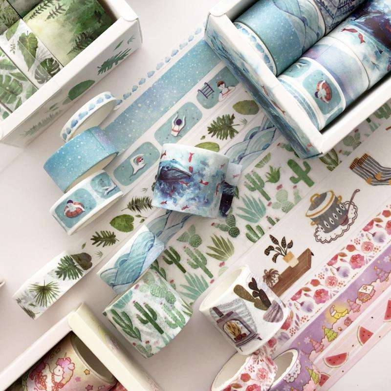 8 Roll / Box Paper Tape Basic Handbook Material Set Small Fresh Girl DIY Decorative Tape Antique ...