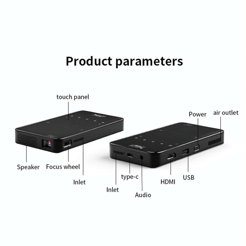 S90 DLP Android 9.0 1GB+8GB 4K Mini WiFi Smart Projector, Power Plug:AU Plug(Black)