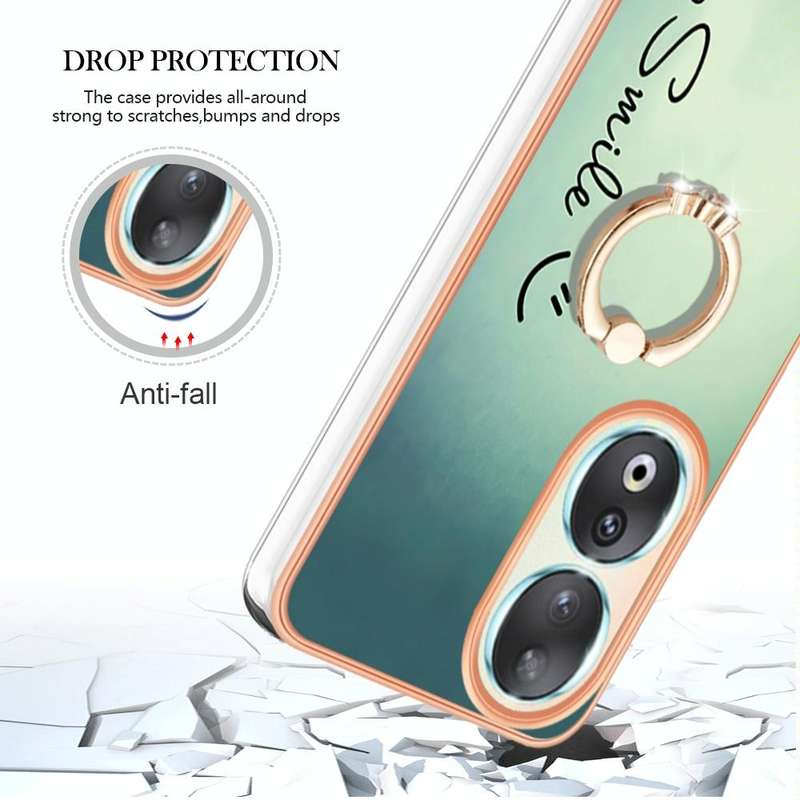 For Honor 90 5G Electroplating Dual-side IMD Phone Case with Ring Holder(Smile)