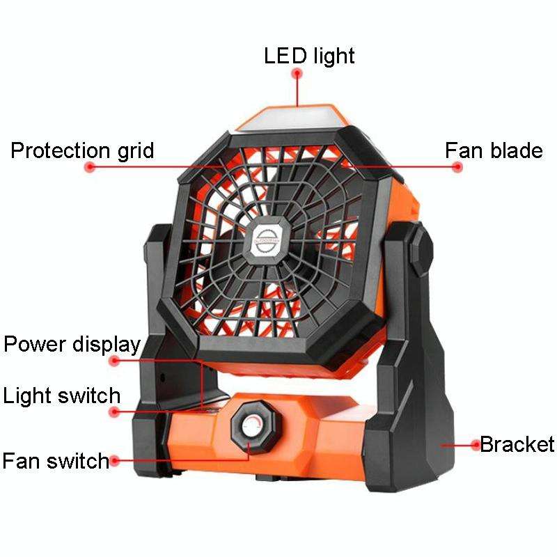 Outdoor Infinitely Variable Speed Portable Large Wind Charging Camping Lighting Fan(Black Green)