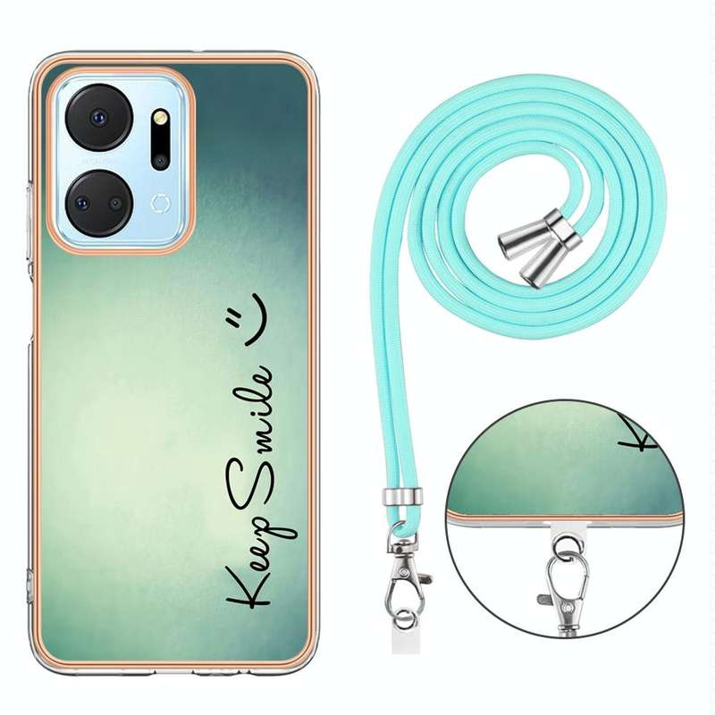 For Honor X7a Electroplating Dual-side IMD Phone Case with Lanyard(Smile)