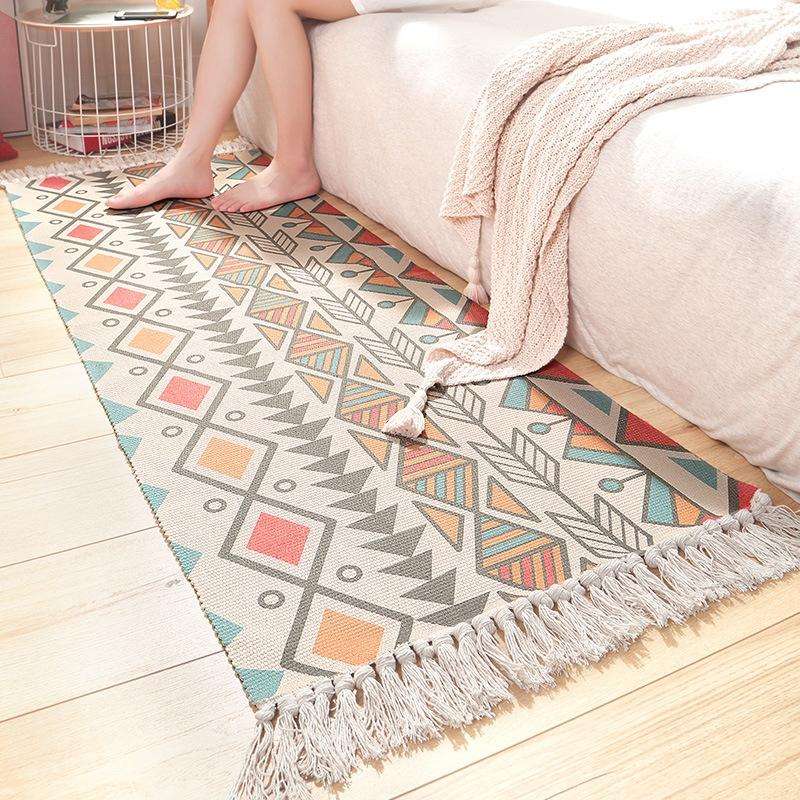 Cotton Hand-woven Bedside Carpet Home Long Fringed Anti-slip Mat, Size:60180 cm(Leaf Years)
