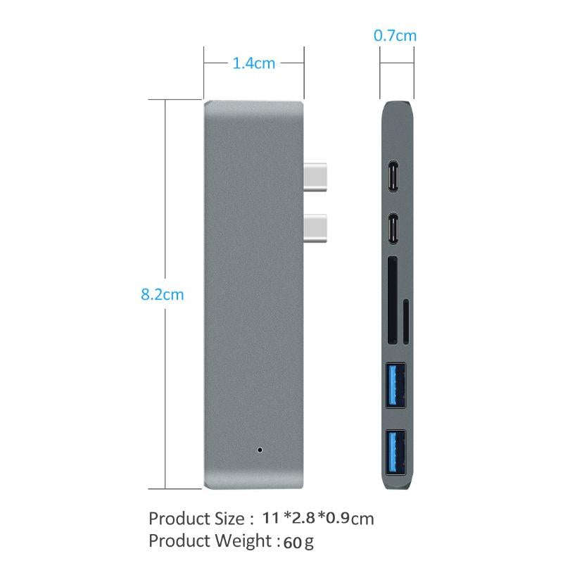 7 In 1 100W USB 3.1 To 20VPD+Card Reader Data+HUB+HDMI 4K Converter(Gray)