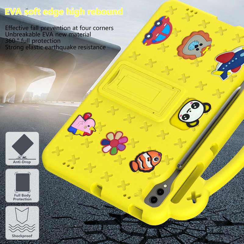For Samsung Galaxy Tab S9 FE+ 12.4 X610N Handle Kickstand Children EVA Shockproof Tablet Case(Yel...