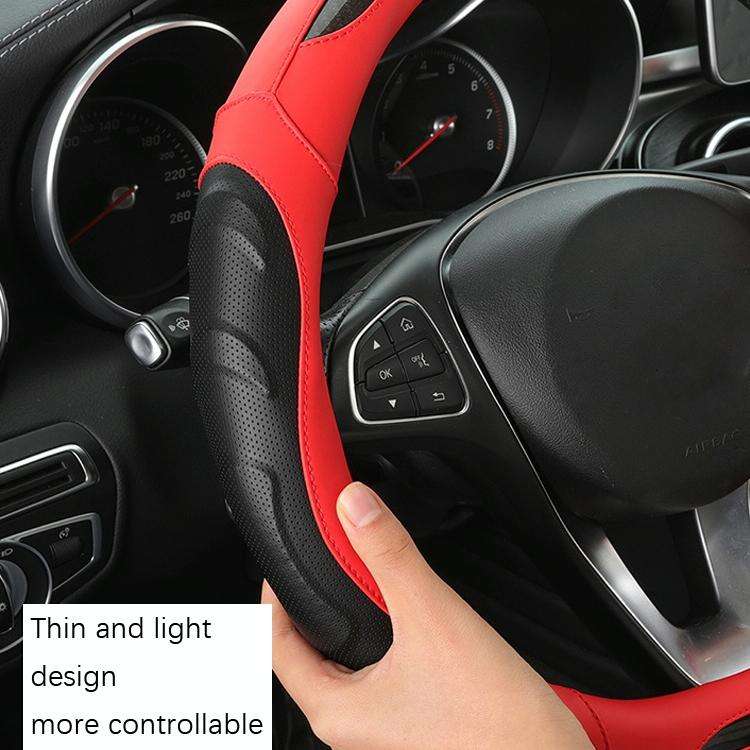 Leather Carbon Fiber Stitching Car Steering Wheel Set, Diameter: 38cm(Black Red Round)