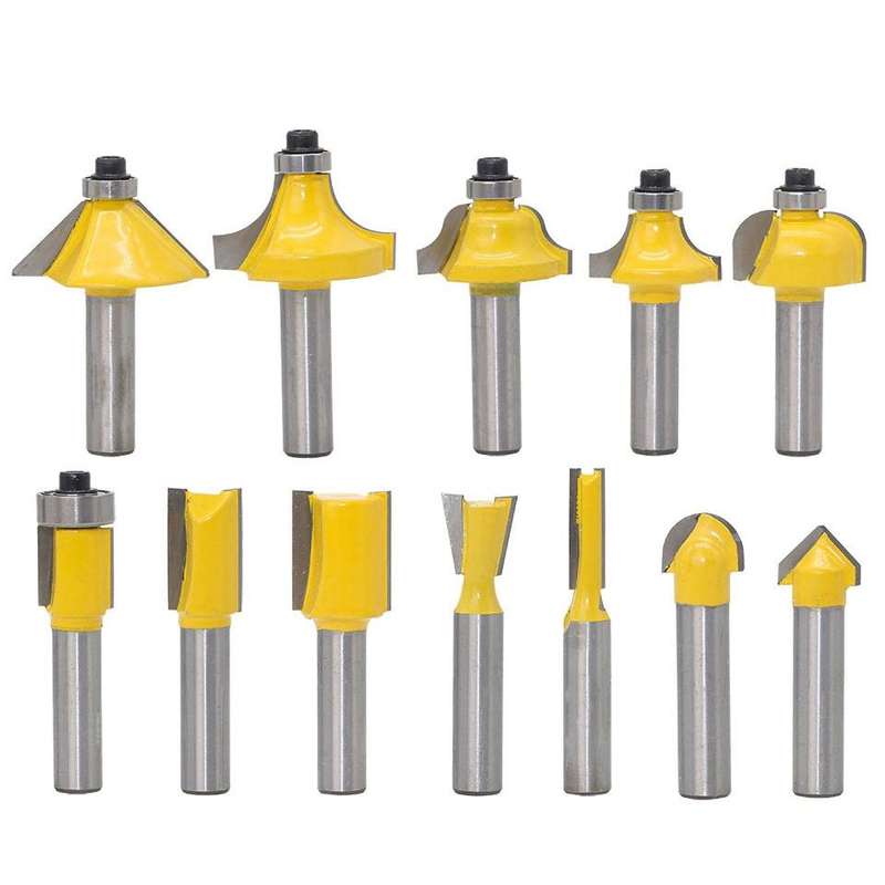 12 PCS / Set Woodworking Engraving Machine Trimmer Cutting Tool, Model: 8 Handles Without Wooden Box