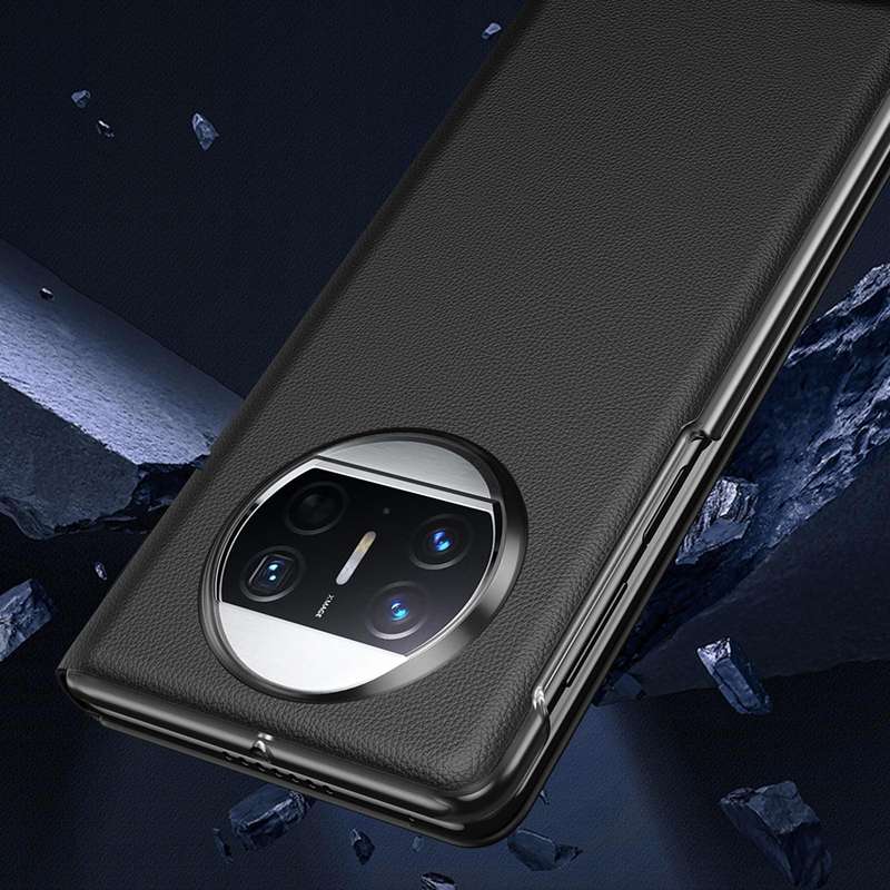 For Huawei Mate X3 Litchi Pattern Foldable Side Window View Protective Phone Case(Black)