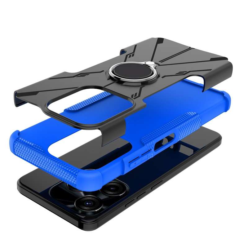 For Tecno Spark 10C Armor Bear Shockproof PC + TPU Phone Case with Ring(Blue)