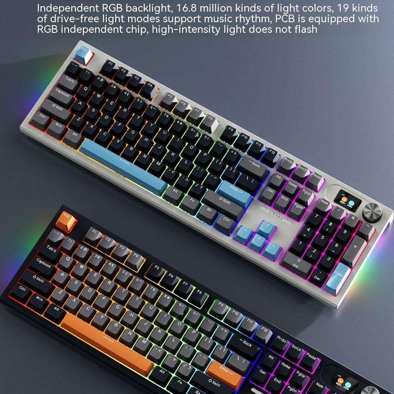 LANGTU LT104 Mechanical Keyboard Backlight Display Flexible DIY Keyboard, Style: Wireless Tri-mod...