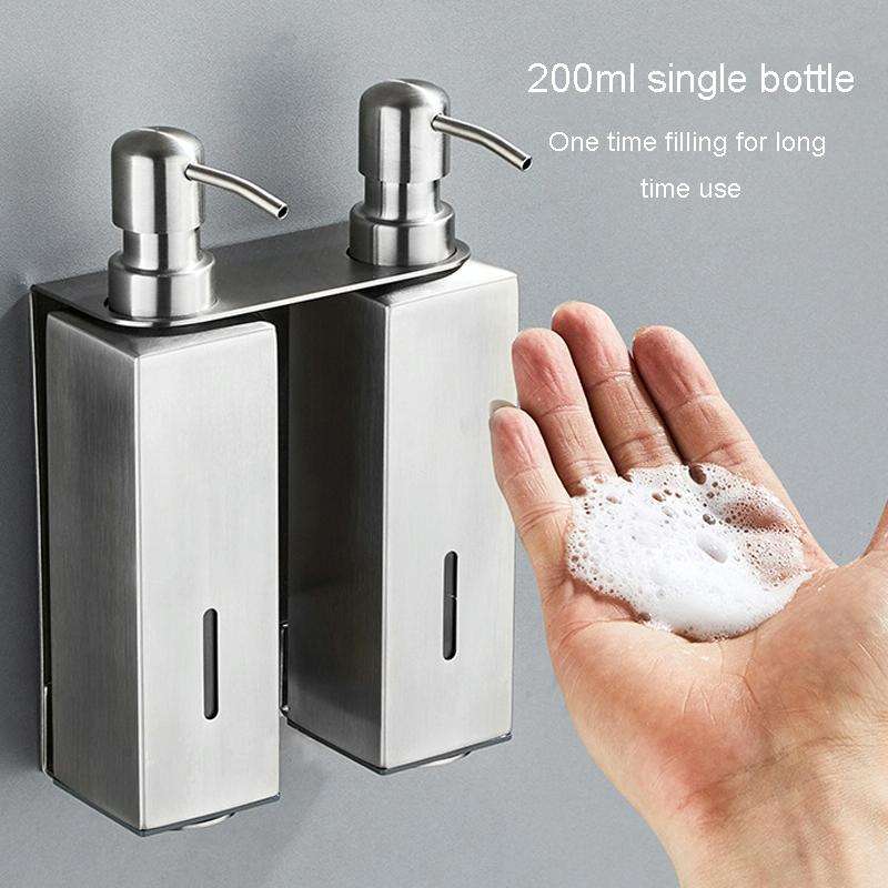 Hotel Stainless Steel Soap Dispenser Home Wall Mounted No Punch Press To Soap Bottle, Style: Squa...