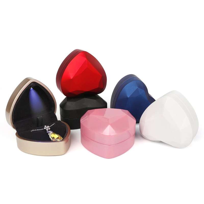 017015-20 Heart-shaped LED Light Ring Necklace Storage Box without Jewelry, Spec: Ring(White)