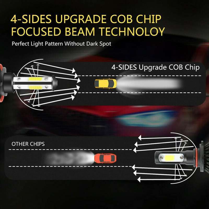 F8 H11 2 PCS 22W 3000LM 6000K Four Side DOB LED Headlight Fog Light Bulbs High Beam Conversion Ki...
